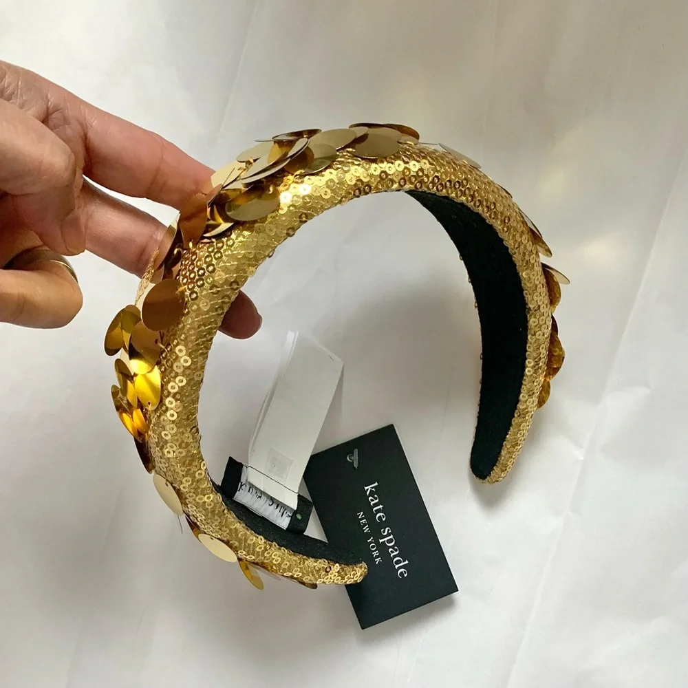 NEW Kate Spade Gold Lamé Sequin Embellished Headband O/S NWT